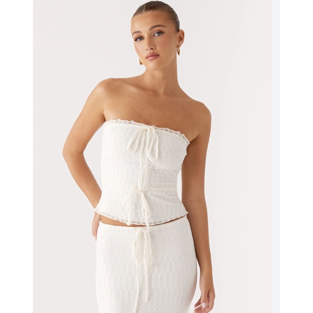 Peppermayo Blakely Tube Top Ivory W Frilled Neckline Size 14 Nwt